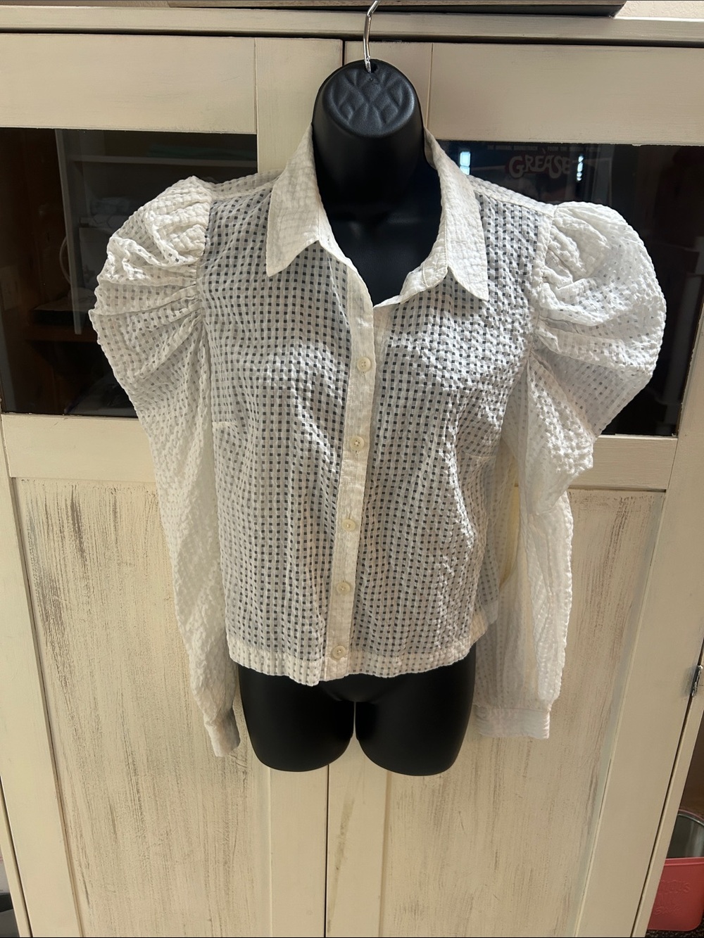 Anthropologie Maeve White Puff Sleeve Button-Down Shirt